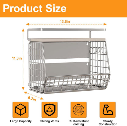 Magnetic Shelf for Fridge,Hanging Wall Basket for Potato Onion Fruit and Vegetable Storage Bins,Large Produce Container Magnetic Spice Rack for Refrigerator Kitchen Counter Pantry,Black