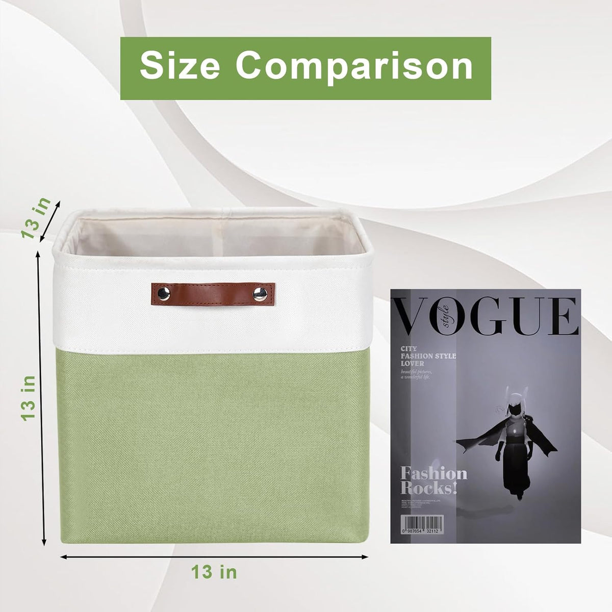 Bagnizer Large Fabric Storage Baskets | 50L Storage Bins, Decorative Linen Closet Baskets with Handles for Organizing, Shelf, Toys, Clothes, Home, Office, Nursery, 17x12x15Inches (Grey&White)