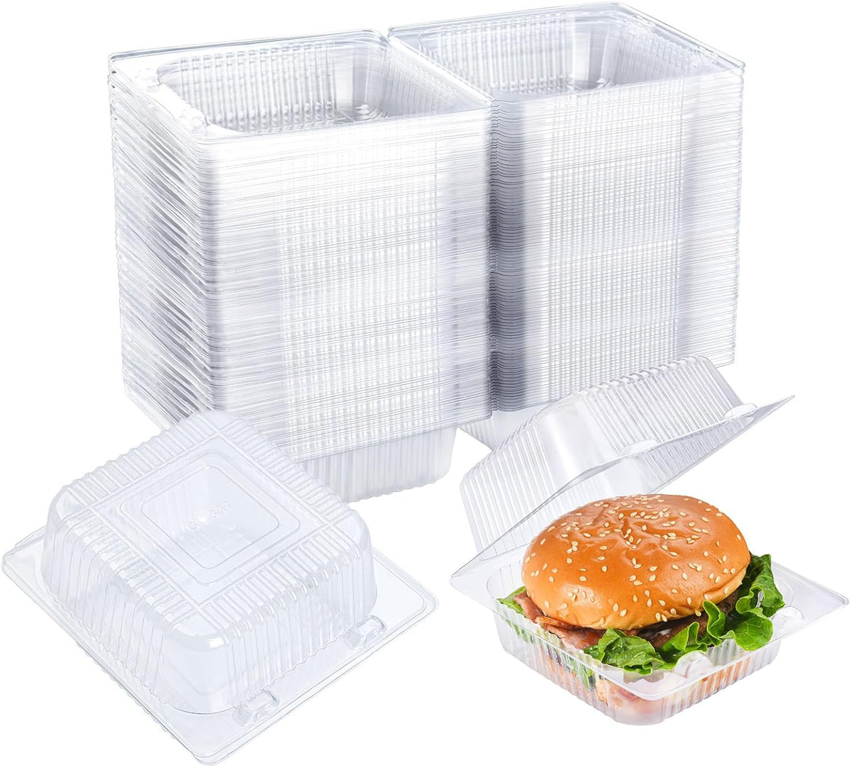 Evnlo 100 Count Clear Plastic Containers with Lids for Food, Thickened Disposable Sandwich Containers Clamshell Boxes for Cake Slice, Dessert, Hamburger, Salad, Pastry, Fruits, Takeout Tray