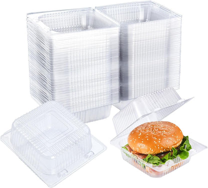 Evnlo 100 Count Clear Plastic Containers with Lids for Food, Thickened Disposable Sandwich Containers Clamshell Boxes for Cake Slice, Dessert, Hamburger, Salad, Pastry, Fruits, Takeout Tray