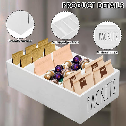 Wooden Seasoning Packet Organizer with 4 Compartments,10.63×5.51×3.15 inch Food Packet Storage Organizer Spice Holder with Dividers, Seasoning Storage Bins for Kitchen Pantry Cabinet Countertop(Black)