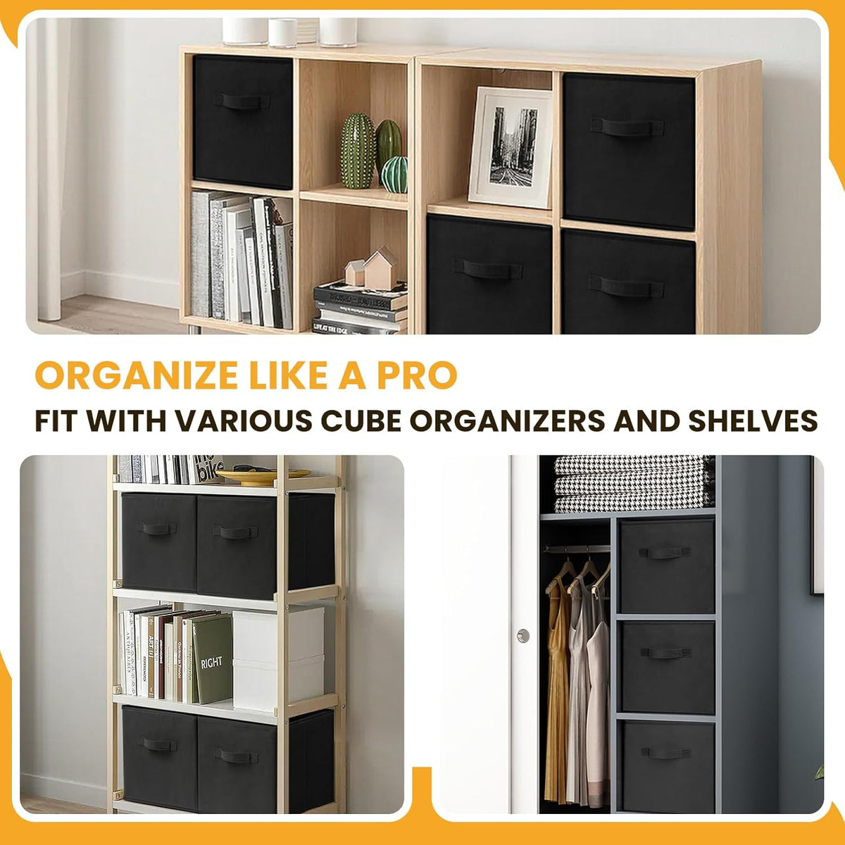 Criusia Large Storage Cubes, 13x13 Cube Storage Bins (Set of 10), Fabric Collapsible Storage Bins with Dual Handles, Foldable Cube Baskets for Shelf, Closet Organizers and Storage Box (Grey)