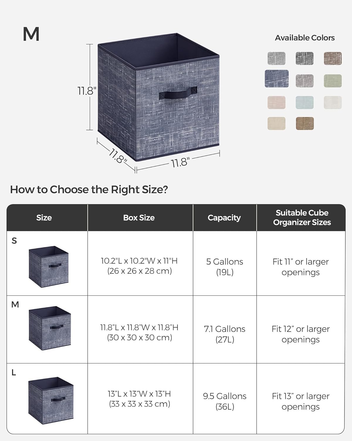 SONGMICS Storage Cubes, 11-Inch Non-Woven Fabric Bins with Double Handles, Set of 6, Closet Organizers for Shelves, Foldable, for Clothes, Cattail Gray UROB26LG