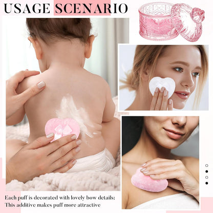 Tioncy 3 Pcs Large Body Powder Puff and Container Valentine's Day gift Powder Container with Puff Crystal Case Soft Washable Reusable Velour Face Body Glitter Wet Dry Makeup (Classic,Clear)