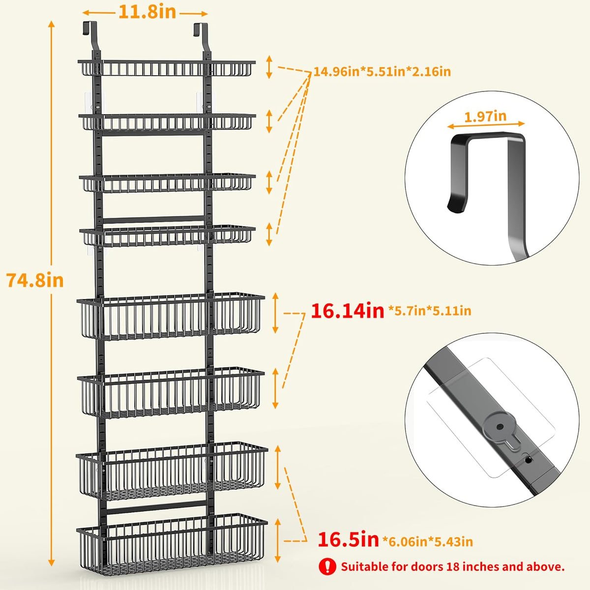 Moforoco White Over The Door Pantry Organizer, Pantry Organization and Storage, Metal Hanging Spice Rack Shelves Door, Seasoning Shelves, Laundry Room Organization, House and Kitchen Essentials
