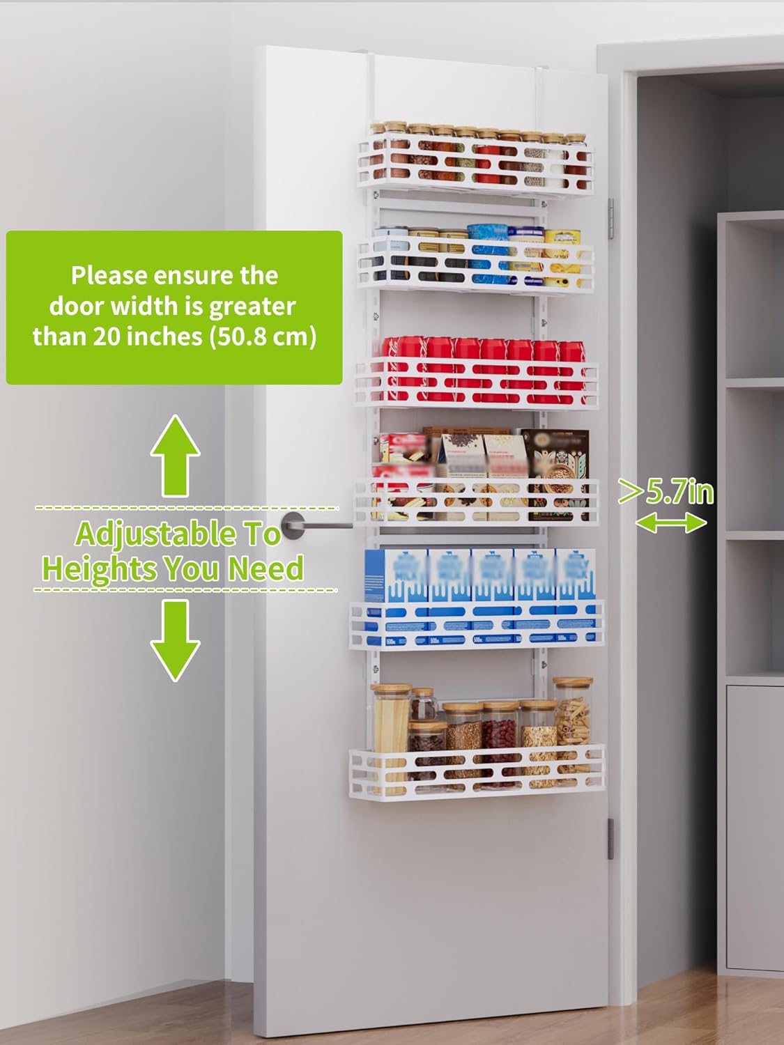 6-Tier Over the Door Pantry Organizer, Pantry Organization And Storage, Hanging Storage Organizer Spice Rack Metal Shelving for Home & Kitchen, Office Laundry Room Bathroom Black