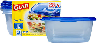 Glad GladWare XL Square Food Storage Containers with Lock Tight Lids, BPA-Free Family Size Plastic Containers for Leftovers, Meal Prep, and Freezer Storage, Dishwasher Safe, 104 Oz