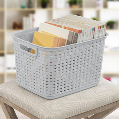 Sterilite Tall Weave Basket, Woven Plastic Storage Baskets for Organization, Cement Gray - Organizing Bin Containers with Handles for Bedroom, Bathroom, Dorm, Laundry Room, and Closet