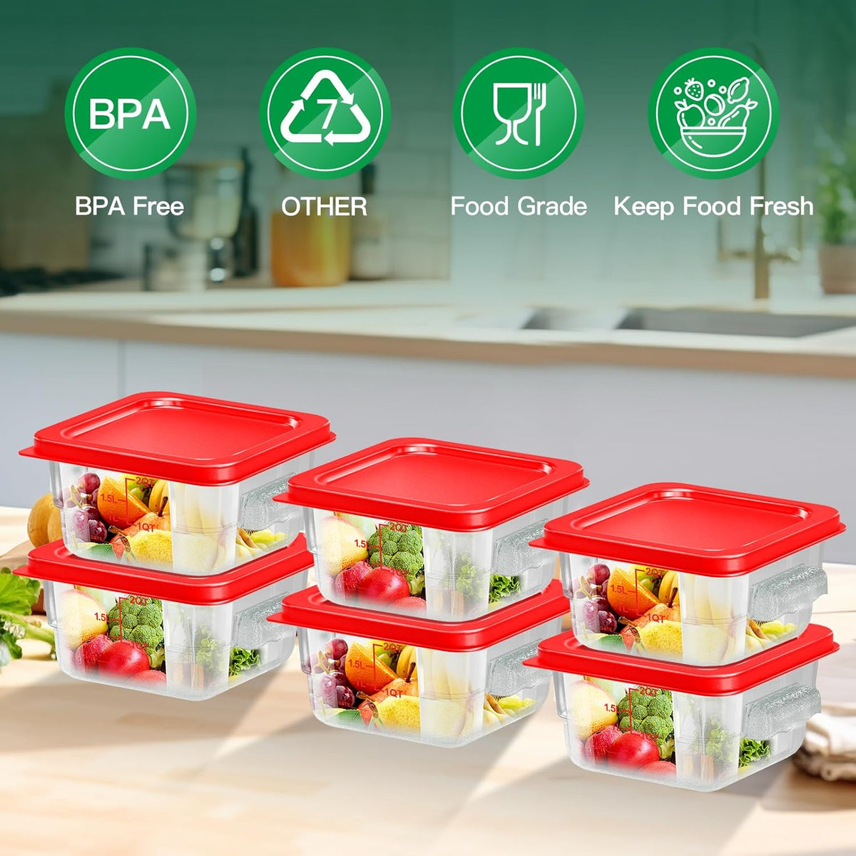 4 pcs 4qt Food Storage Containers with Lid, Square Clear Commercial Food Storage Containers with Handle and Scale for Food Storage in Home Kitchen & Dining (Green)