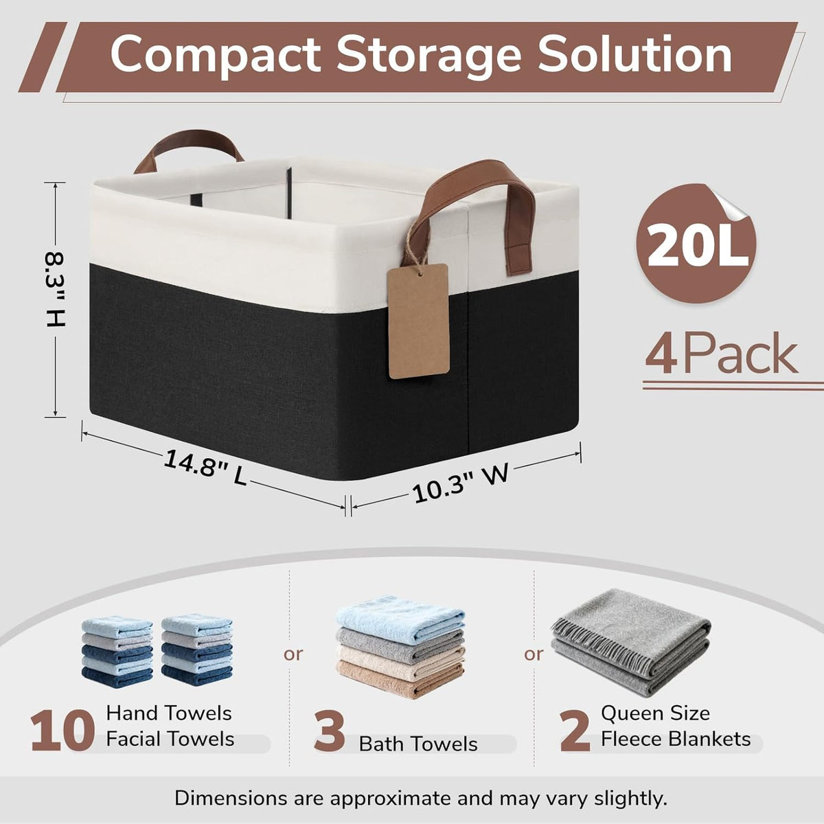 CHICVITA 4 Pack Large Storage Baskets for Shelves, Collapsible Closet Organizer Bins with Metal Frame, Fabric Storage Bins for Clothes Towels Organization, 16.8" x 11" x 9.8", Beige