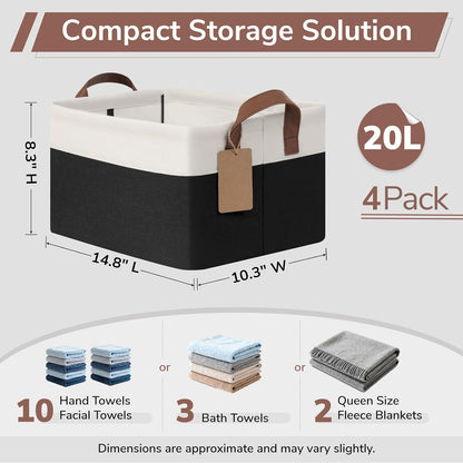 CHICVITA 4 Pack Large Storage Baskets for Shelves, Collapsible Closet Organizer Bins with Metal Frame, Fabric Storage Bins for Clothes Towels Organization, 16.8" x 11" x 9.8", Beige