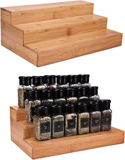 3-Tier Bamboo Drawer Spice Rack Wooden Kitchen Cabinet Spice Organizer Spice Jar Holder, Medicine/Health Care/Vitamin Bottles Storage Rack (Pre-Measure Drawer Dimensions), Drawer Rack