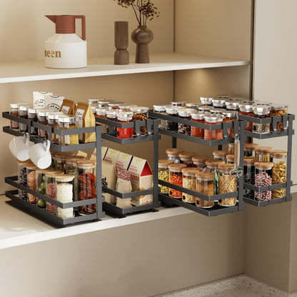 Magheo Pull Out Spice Rack Organizer for Cabinet, Metal Seasoning Organizer Slide Out Spice Storage Shelf No Assembly Vertical Spice Rack Pullout for Kitchen & Bahthroom No Drill(2 Tier,Black)