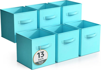 Sorbus Foldable Storage Cubes - 6 Fabric Baskets for Organizing Pantry, Closet, Shelf, Nursery, Playroom, Toy Box, Cubby -11 Inch Dual Handle Collapsible Closet Organizers and Storage Bins (Navy Blue)
