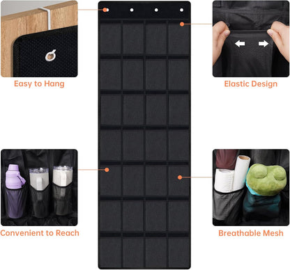35 Pockets Door Hanging Cup Organizer Fit for Stanley Tumbler, Black | Large Capacity Over the Door Water Bottle Organizer in Kitchen, Pantry, Classroom, Elastic Mesh Secure Storage Cup Holder