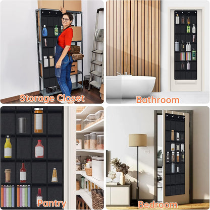 35 Pockets Door Hanging Cup Organizer Fit for Stanley Tumbler, Black | Large Capacity Over the Door Water Bottle Organizer in Kitchen, Pantry, Classroom, Elastic Mesh Secure Storage Cup Holder