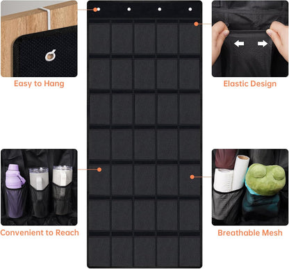 35 Pockets Door Hanging Cup Organizer Fit for Stanley Tumbler, Black | Large Capacity Over the Door Water Bottle Organizer in Kitchen, Pantry, Classroom, Elastic Mesh Secure Storage Cup Holder