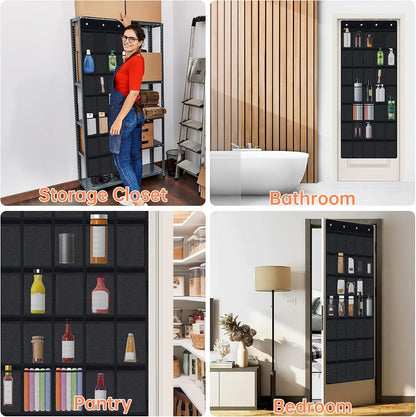 35 Pockets Door Hanging Cup Organizer Fit for Stanley Tumbler, Black | Large Capacity Over the Door Water Bottle Organizer in Kitchen, Pantry, Classroom, Elastic Mesh Secure Storage Cup Holder