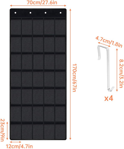 35 Pockets Door Hanging Cup Organizer Fit for Stanley Tumbler, Black | Large Capacity Over the Door Water Bottle Organizer in Kitchen, Pantry, Classroom, Elastic Mesh Secure Storage Cup Holder