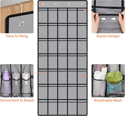 35 Pockets Door Hanging Cup Organizer Fit for Stanley Tumbler, Black | Large Capacity Over the Door Water Bottle Organizer in Kitchen, Pantry, Classroom, Elastic Mesh Secure Storage Cup Holder