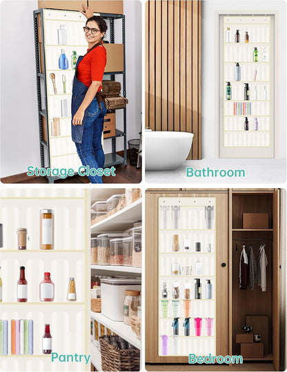 35 Pockets Door Hanging Cup Organizer Fit for Stanley Tumbler, Black | Large Capacity Over the Door Water Bottle Organizer in Kitchen, Pantry, Classroom, Elastic Mesh Secure Storage Cup Holder