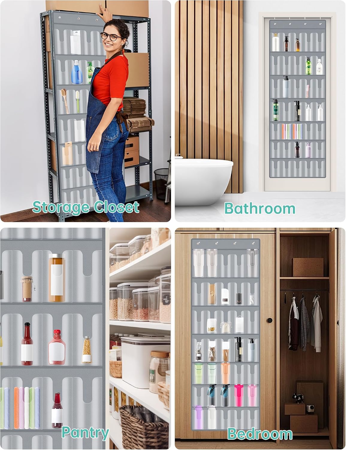 35 Pockets Door Hanging Cup Organizer Fit for Stanley Tumbler, Black | Large Capacity Over the Door Water Bottle Organizer in Kitchen, Pantry, Classroom, Elastic Mesh Secure Storage Cup Holder