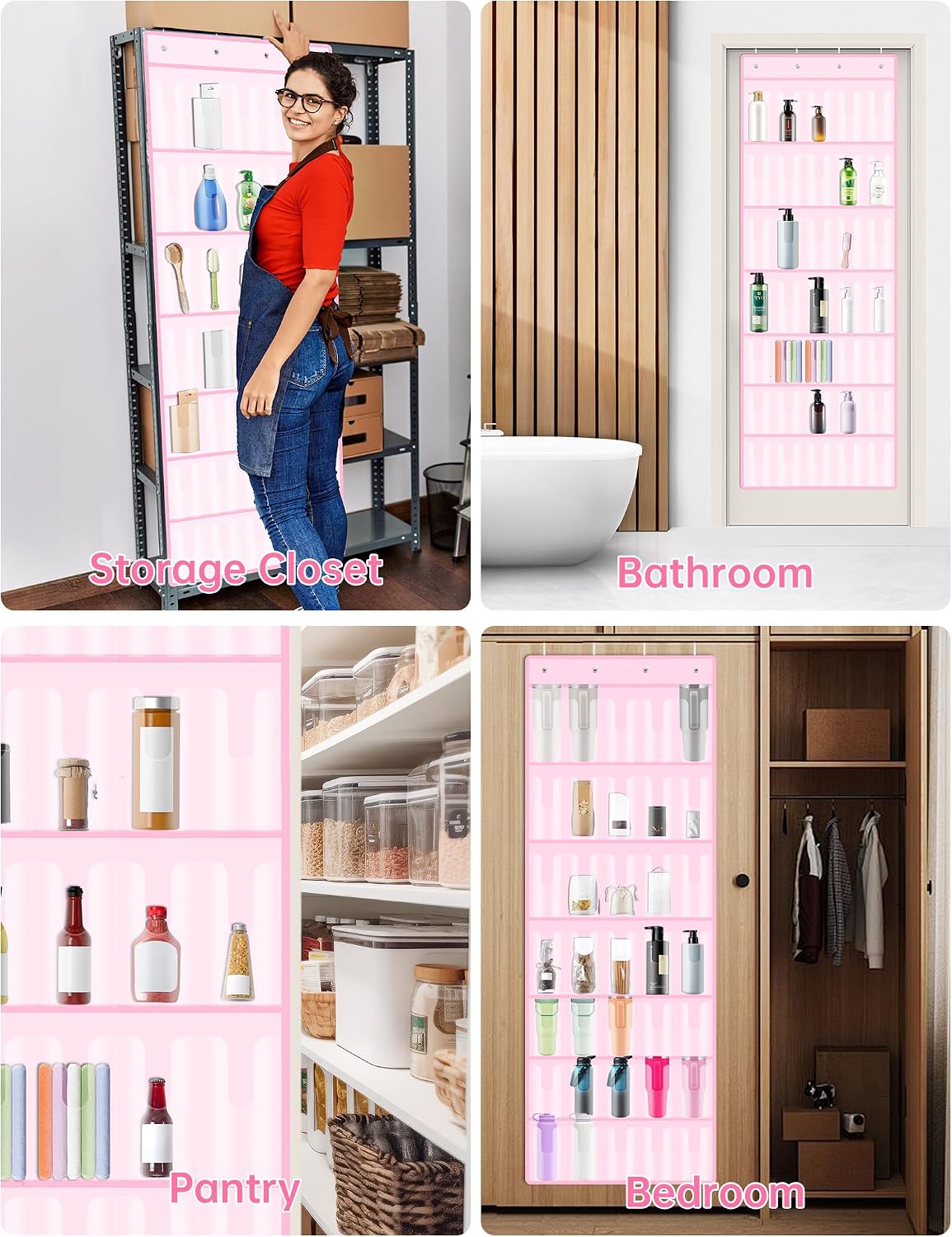 35 Pockets Door Hanging Cup Organizer Fit for Stanley Tumbler, Black | Large Capacity Over the Door Water Bottle Organizer in Kitchen, Pantry, Classroom, Elastic Mesh Secure Storage Cup Holder