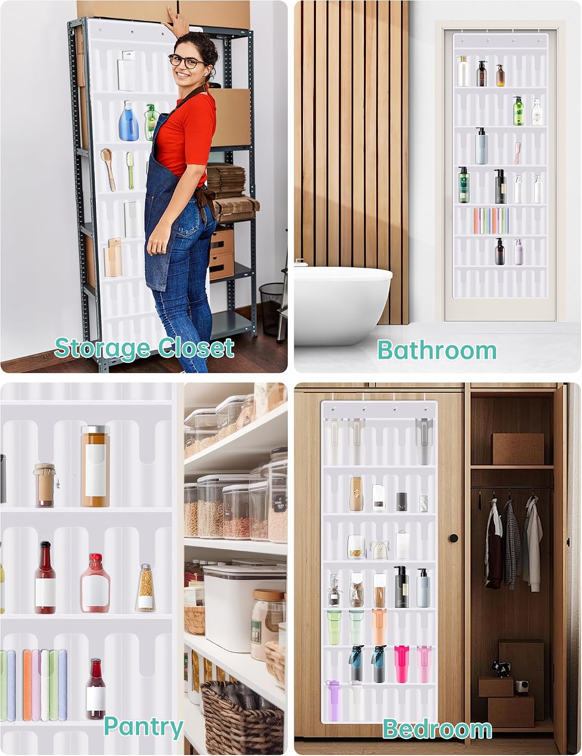35 Pockets Door Hanging Cup Organizer Fit for Stanley Tumbler, Black | Large Capacity Over the Door Water Bottle Organizer in Kitchen, Pantry, Classroom, Elastic Mesh Secure Storage Cup Holder