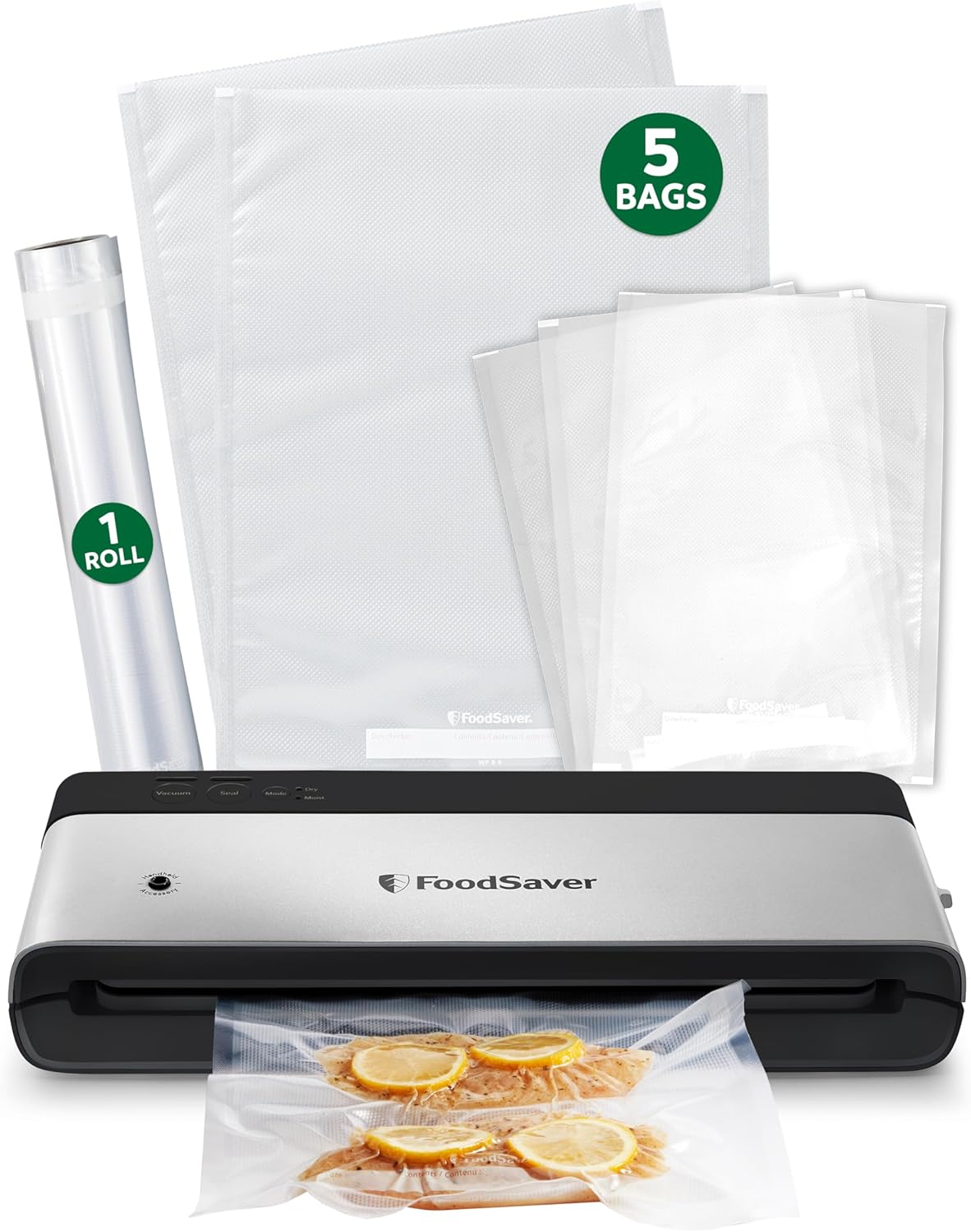PowerVac Compact Vacuum Sealing Machine Stainless Steel & Black Vertical Storage VS0150 | Preserves freshness reduces bag waste for both dry and wet food