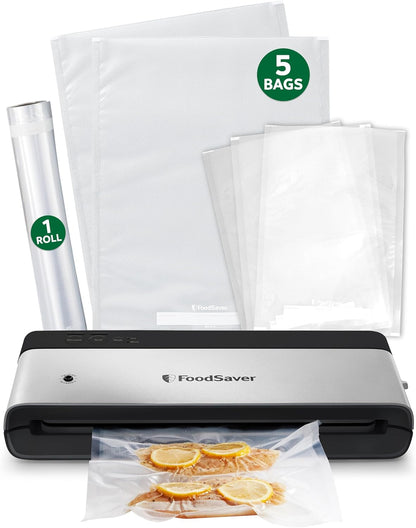 PowerVac Compact Vacuum Sealing Machine Stainless Steel & Black Vertical Storage VS0150 | Preserves freshness reduces bag waste for both dry and wet food