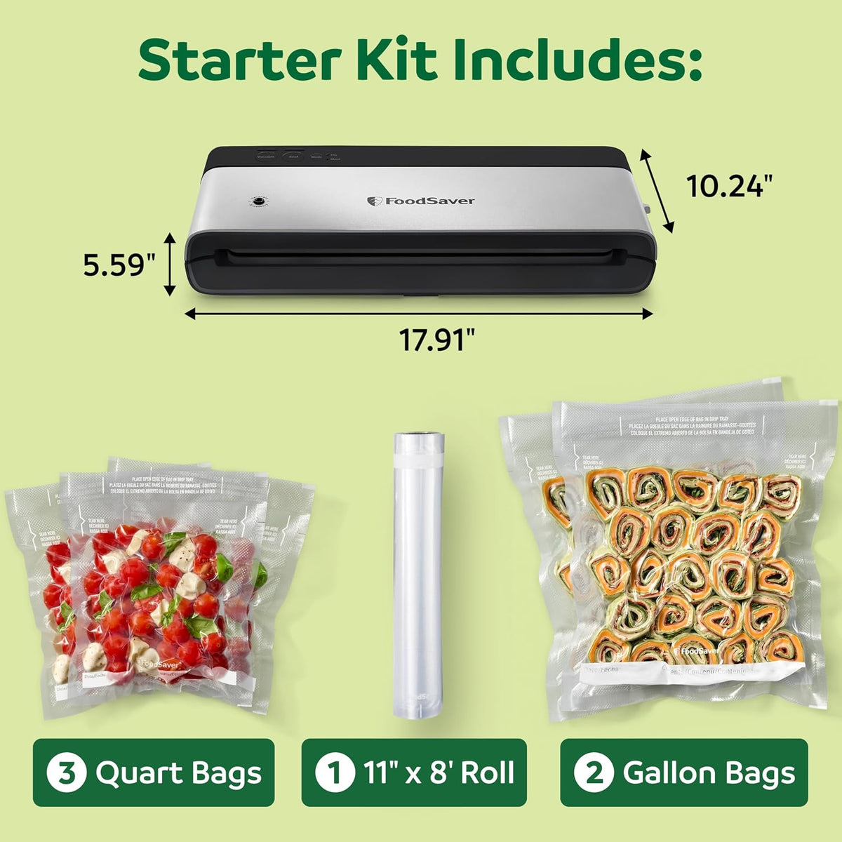 PowerVac Compact Vacuum Sealing Machine Stainless Steel & Black Vertical Storage VS0150 | Preserves freshness reduces bag waste for both dry and wet food