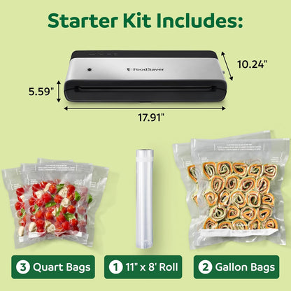 PowerVac Compact Vacuum Sealing Machine Stainless Steel & Black Vertical Storage VS0150 | Preserves freshness reduces bag waste for both dry and wet food