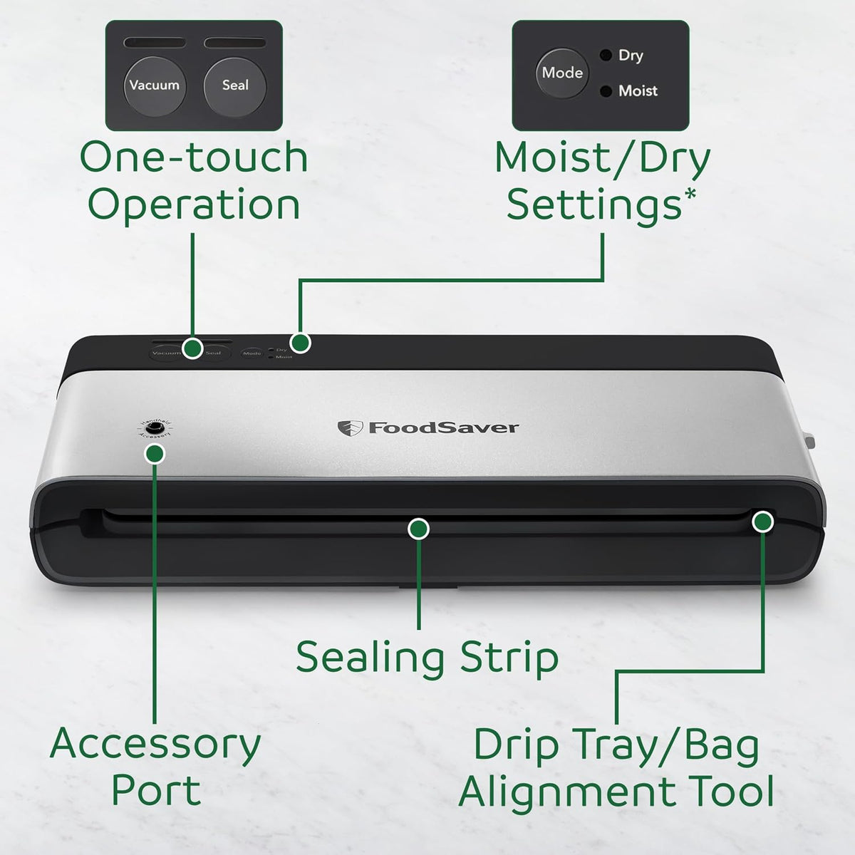 PowerVac Compact Vacuum Sealing Machine Stainless Steel & Black Vertical Storage VS0150 | Preserves freshness reduces bag waste for both dry and wet food