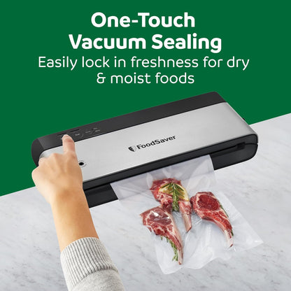 PowerVac Compact Vacuum Sealing Machine Stainless Steel & Black Vertical Storage VS0150 | Preserves freshness reduces bag waste for both dry and wet food