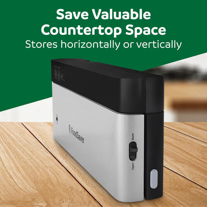 PowerVac Compact Vacuum Sealing Machine Stainless Steel & Black Vertical Storage VS0150 | Preserves freshness reduces bag waste for both dry and wet food