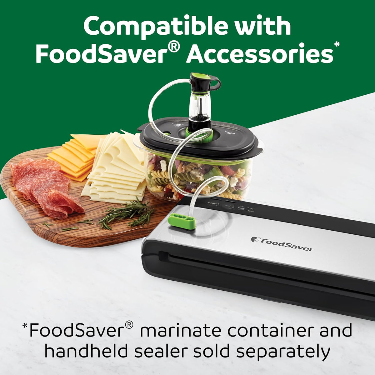 PowerVac Compact Vacuum Sealing Machine Stainless Steel & Black Vertical Storage VS0150 | Preserves freshness reduces bag waste for both dry and wet food