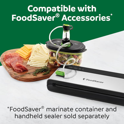 PowerVac Compact Vacuum Sealing Machine Stainless Steel & Black Vertical Storage VS0150 | Preserves freshness reduces bag waste for both dry and wet food