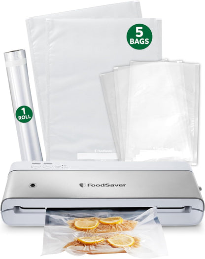PowerVac Compact Vacuum Sealing Machine Stainless Steel & Black Vertical Storage VS0150 | Preserves freshness reduces bag waste for both dry and wet food