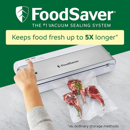 PowerVac Compact Vacuum Sealing Machine Stainless Steel & Black Vertical Storage VS0150 | Preserves freshness reduces bag waste for both dry and wet food