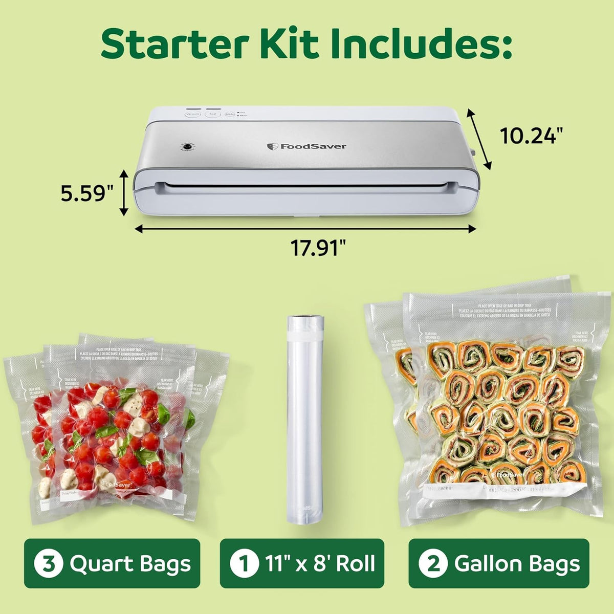 PowerVac Compact Vacuum Sealing Machine Stainless Steel & Black Vertical Storage VS0150 | Preserves freshness reduces bag waste for both dry and wet food