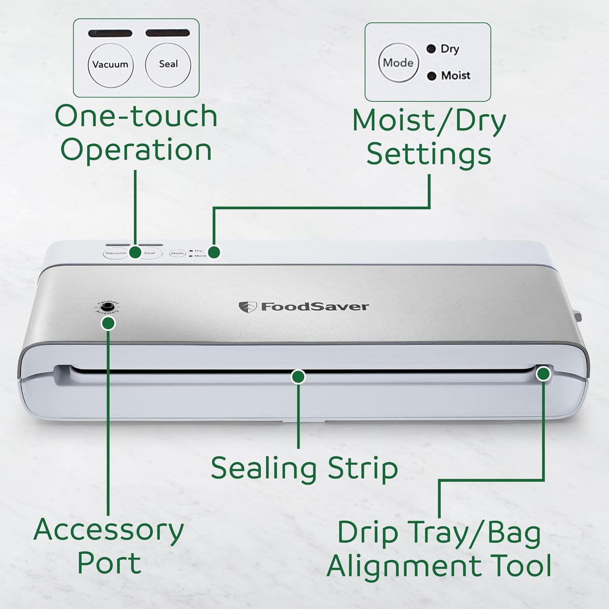 PowerVac Compact Vacuum Sealing Machine Stainless Steel & Black Vertical Storage VS0150 | Preserves freshness reduces bag waste for both dry and wet food