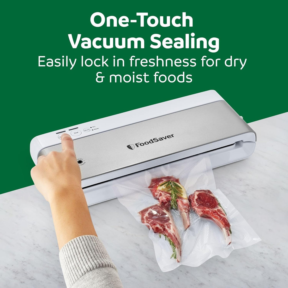 PowerVac Compact Vacuum Sealing Machine Stainless Steel & Black Vertical Storage VS0150 | Preserves freshness reduces bag waste for both dry and wet food