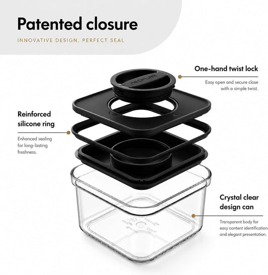 Smart Seal Airtight Food Storage Containers Set of 3, 1.35L Pantry Containers for Cereal, Flour, Rice & Dry Food, Stackable BPA-Free Clear Canisters with Twist Lock Lids, Black, 46 oz