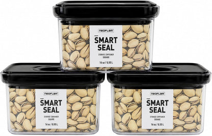 Smart Seal Airtight Food Storage Containers Set of 3, 1.35L Pantry Containers for Cereal, Flour, Rice & Dry Food, Stackable BPA-Free Clear Canisters with Twist Lock Lids, Black, 46 oz