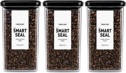 Smart Seal Airtight Food Storage Containers Set of 3, 1.35L Pantry Containers for Cereal, Flour, Rice & Dry Food, Stackable BPA-Free Clear Canisters with Twist Lock Lids, Black, 46 oz