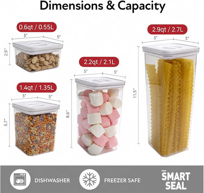 Smart Seal Airtight Food Storage Containers Set of 3, 1.35L Pantry Containers for Cereal, Flour, Rice & Dry Food, Stackable BPA-Free Clear Canisters with Twist Lock Lids, Black, 46 oz