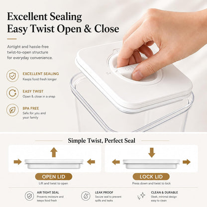 Smart Seal Airtight Food Storage Containers Set of 3, 1.35L Pantry Containers for Cereal, Flour, Rice & Dry Food, Stackable BPA-Free Clear Canisters with Twist Lock Lids, Black, 46 oz