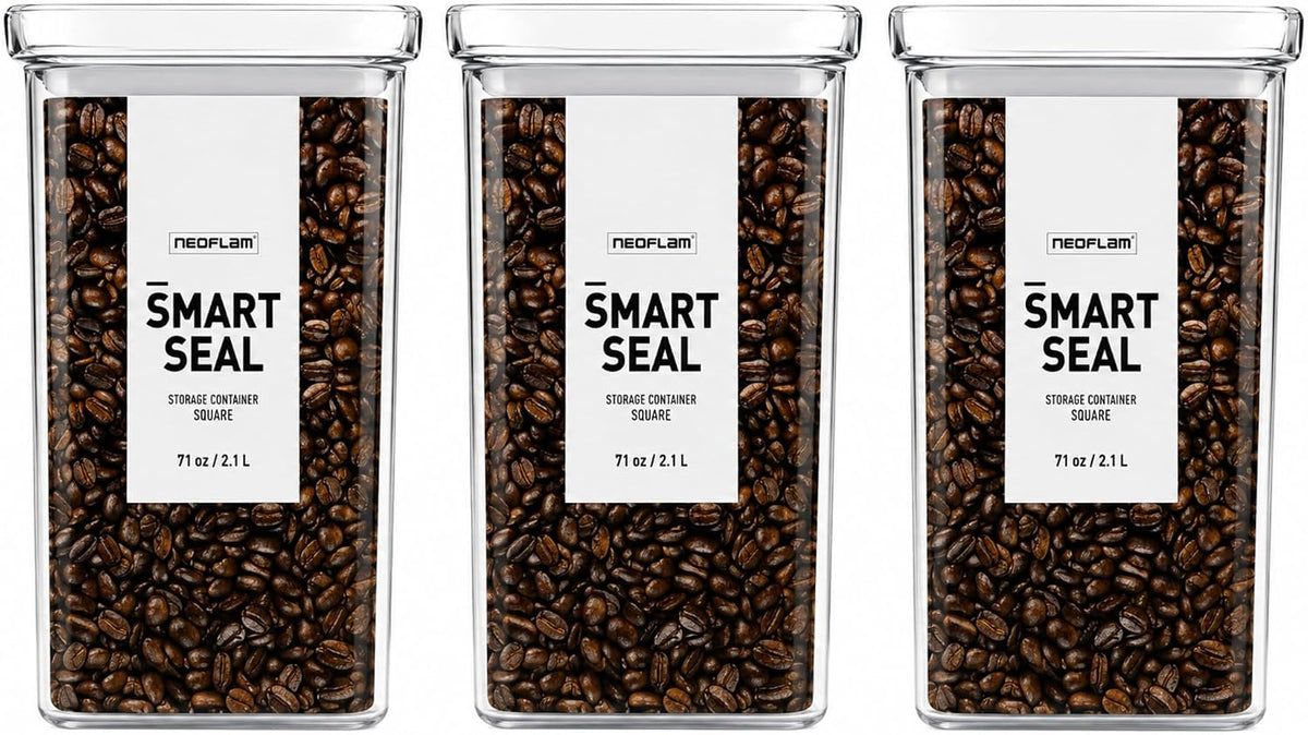Smart Seal Airtight Food Storage Containers Set of 3, 1.35L Pantry Containers for Cereal, Flour, Rice & Dry Food, Stackable BPA-Free Clear Canisters with Twist Lock Lids, Black, 46 oz
