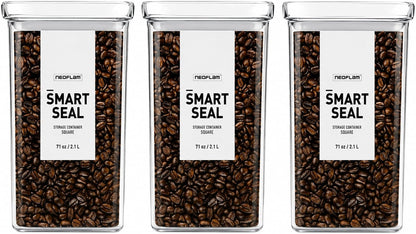 Smart Seal Airtight Food Storage Containers Set of 3, 1.35L Pantry Containers for Cereal, Flour, Rice & Dry Food, Stackable BPA-Free Clear Canisters with Twist Lock Lids, Black, 46 oz