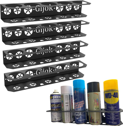 4 Pack Five Cans Wall-Mounted Steel Aerosol Spray Can Holder, Steel Wall Mount Storage Organizer for Garage and Workspace (4-Black)